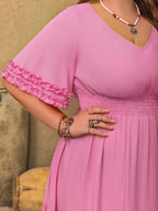 Plus Size V-Neck Half Sleeve Maxi Dress - LoveNest Treasures
