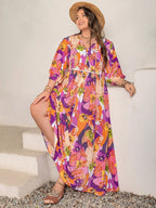 Plus Size Printed Tie Neck Maxi Dress - LoveNest Treasures