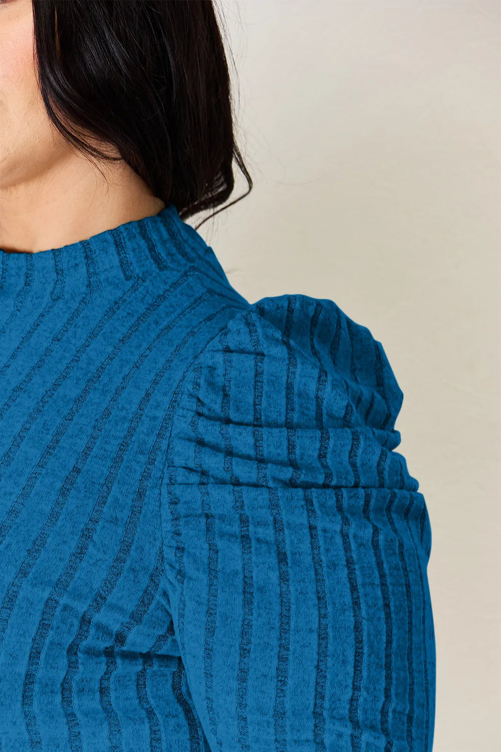 Basic Bae Full Size Ribbed Mock Neck Puff Sleeve T-Shirt - LoveNest Treasures