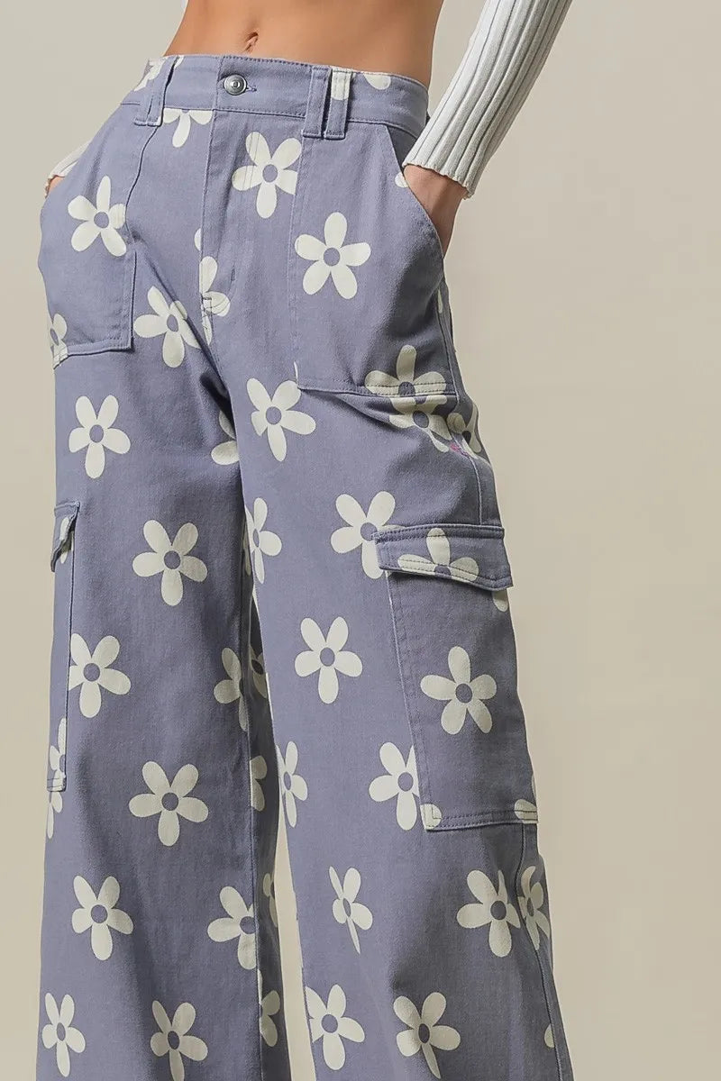 BiBi Flower Printed Side Pocket Wide Pants - LoveNest Treasures