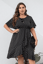Plus Size Polka Dot Flutter Sleeve Dress - LoveNest Treasures