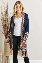 ADORA Full Size Fringe Hem Aztec Border Cardigan Plus Size - LoveNest Treasures