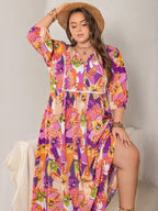 Plus Size Printed Tie Neck Maxi Dress - LoveNest Treasures