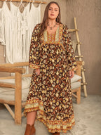 Plus Size Printed V-Neck Balloon Sleeve Dress - LoveNest Treasures