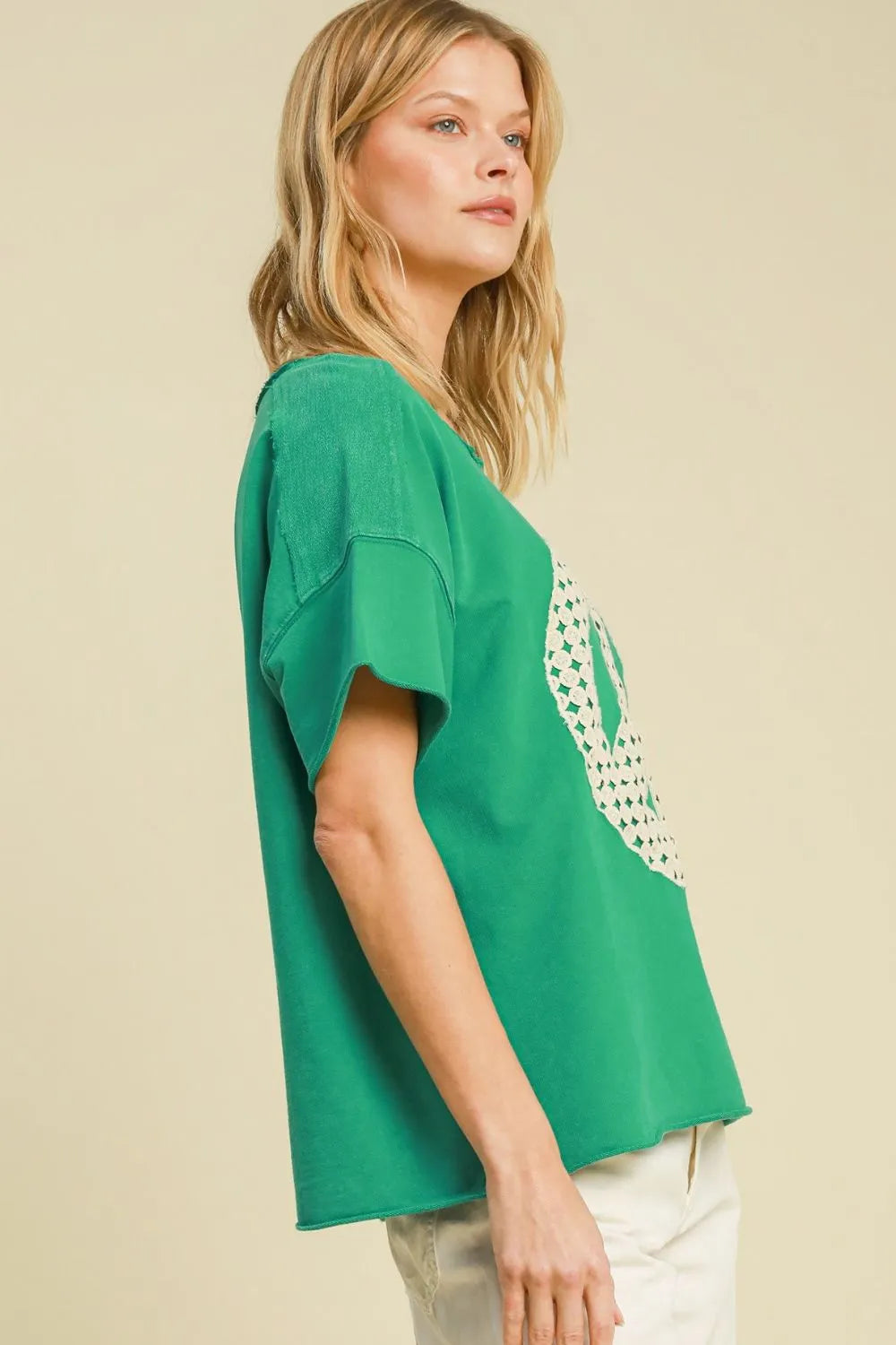 Umgee Full Size Mineral Wash T-Shirt with Lace Applique Plus Size - LoveNest Treasures