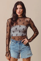 SO ME Bow Ribbon Pattern Sheer Lace Top - LoveNest Treasures