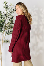 Basic Bae Full Size Ribbed Round Neck Long Sleeve Slit Top - LoveNest Treasures