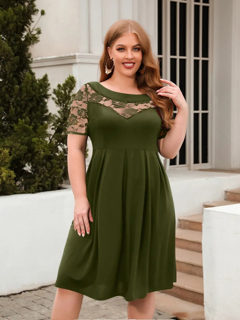 Plus Size Ruched Round Neck Short Sleeve Dress - LoveNest Treasures