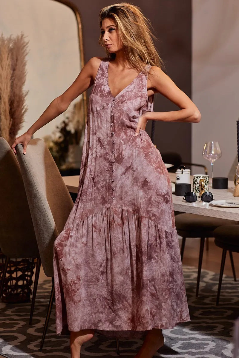 BiBi Tie-Dye Sleeveless V-Neck Dress - LoveNest Treasures