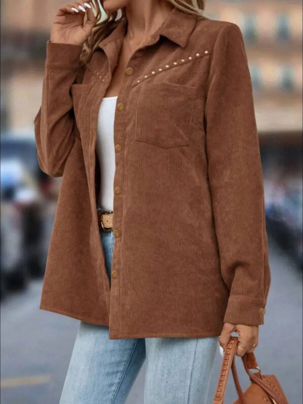 Button Down Long Sleeve Shacket - LoveNest Treasures