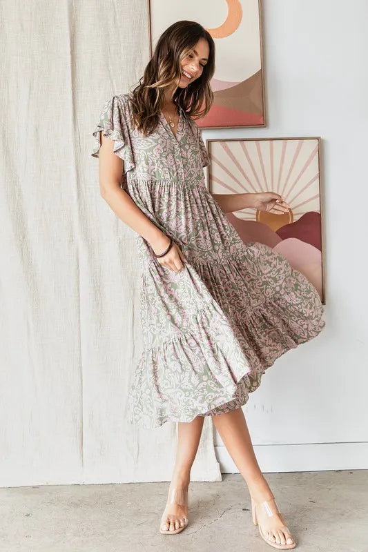 Mittoshop Abstract Print Ruffle Tier Midi Dress - LoveNest Treasures