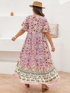 Plus Size Floral Tie Neck Flutter Sleeve Maxi Dress - LoveNest Treasures