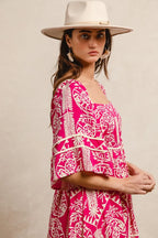 BiBi Aztec Woven Printed Contrast Binding Dress - LoveNest Treasures