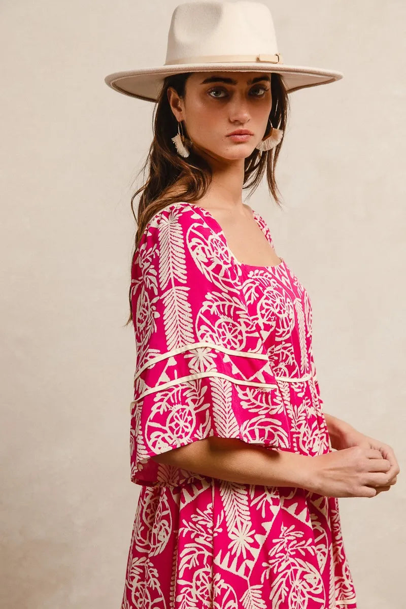 BiBi Aztec Woven Printed Contrast Binding Dress - LoveNest Treasures
