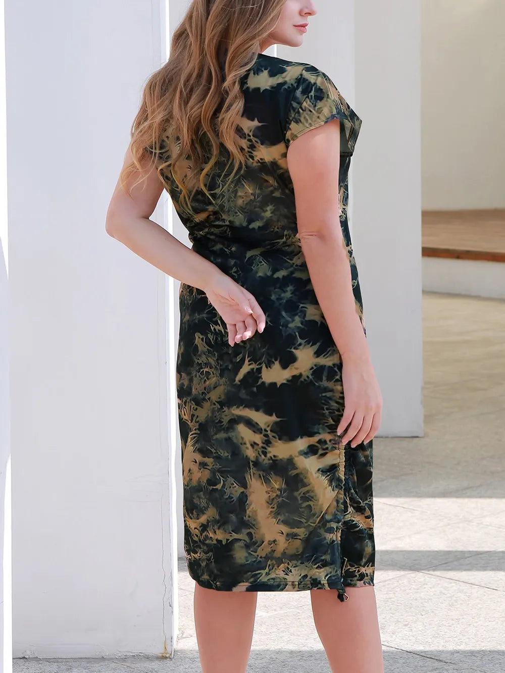 Plus Size Tie-Dye Round Neck Cap Sleeve Dress - LoveNest Treasures