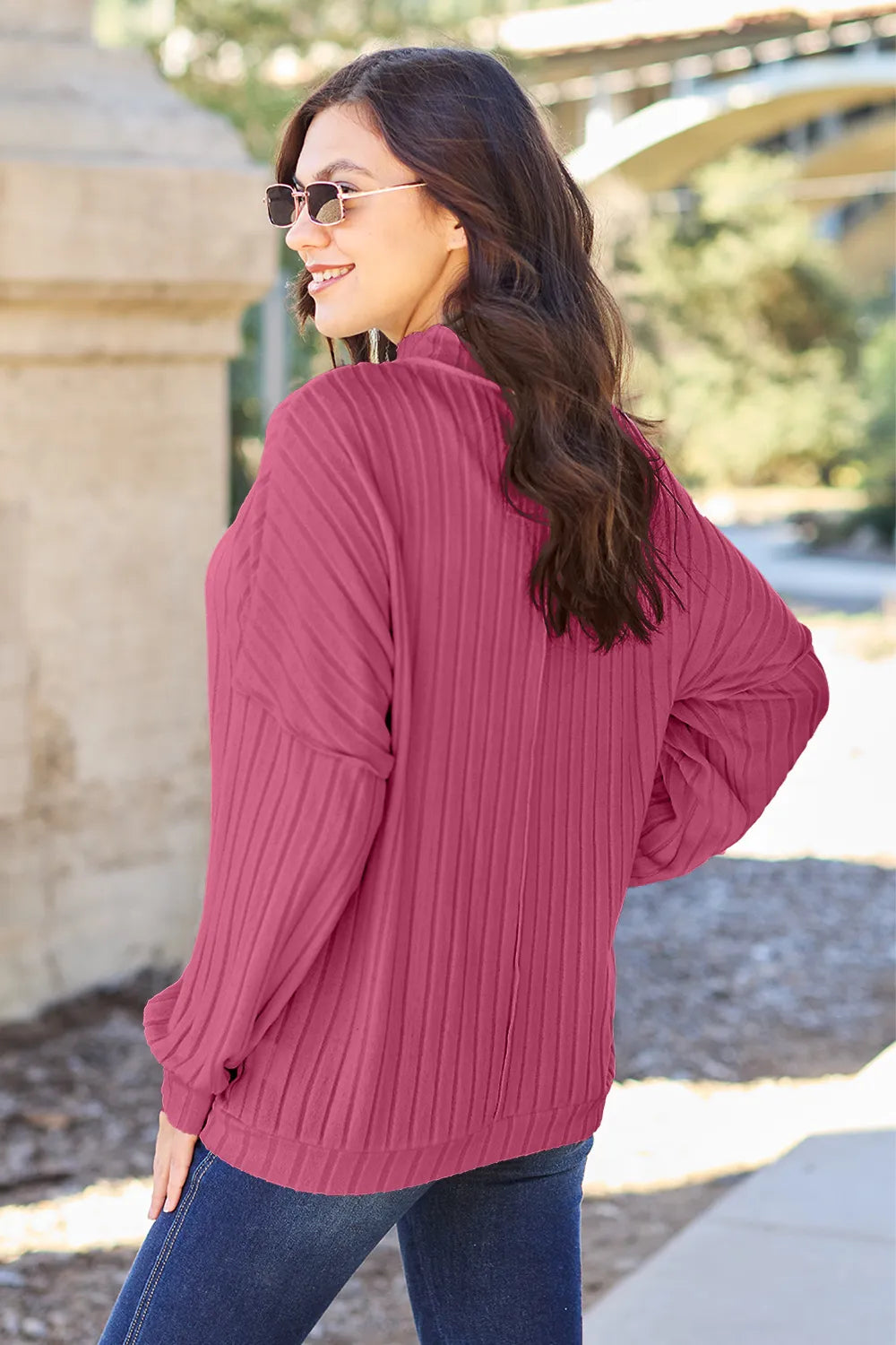 Basic Bae Full Size Ribbed Exposed Seam Mock Neck Knit Top - LoveNest Treasures
