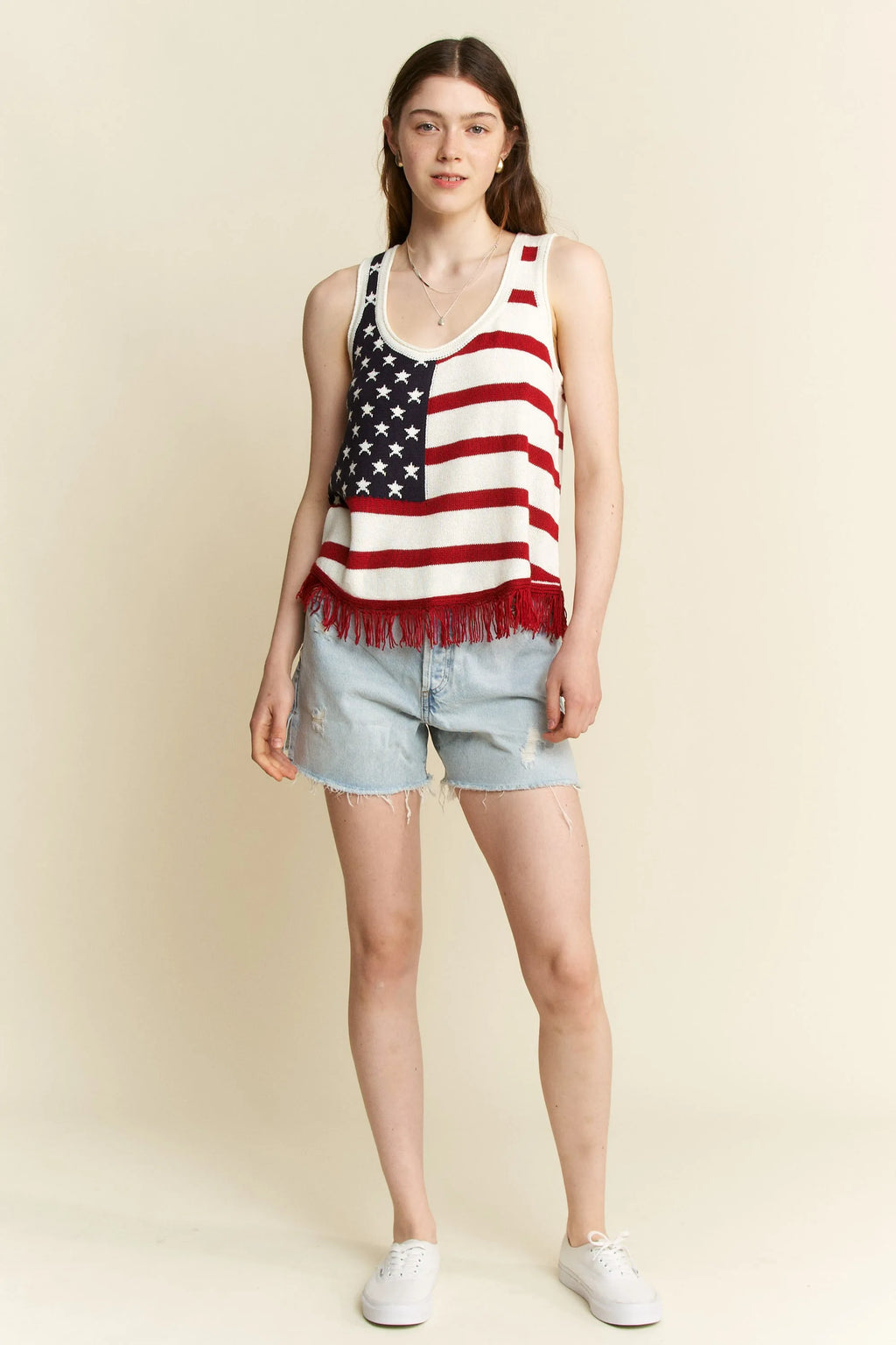Jade By Jane Full Size American Flag Fringe Tank Top Plus Size - LoveNest Treasures