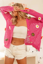 BiBi Flower Patches Open Knit Sweater Cardigan - LoveNest Treasures