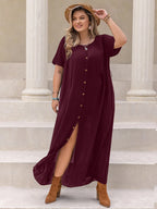 Plus Size Round Neck Half Sleeve Dress - LoveNest Treasures