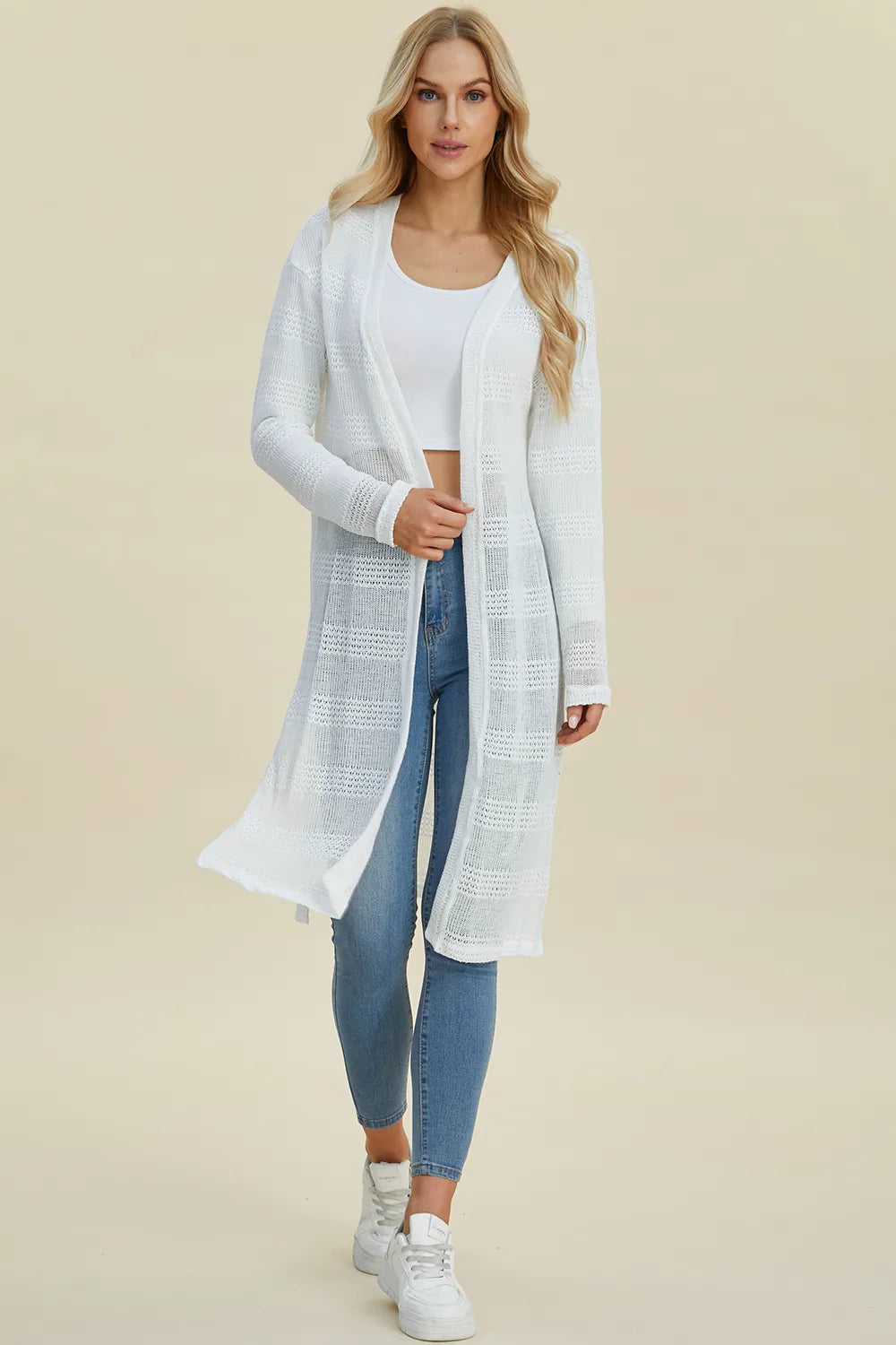 Double Take Full Size Open Front Longline Cardigan - LoveNest Treasures