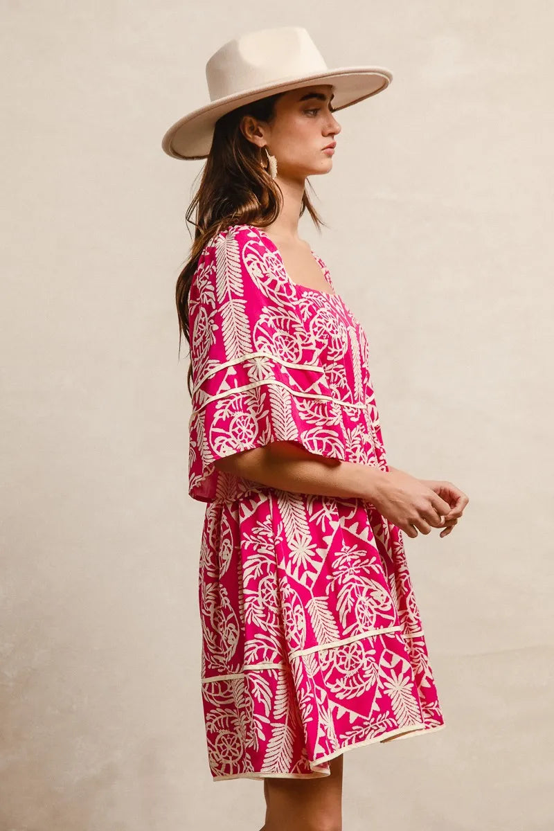 BiBi Aztec Woven Printed Contrast Binding Dress - LoveNest Treasures