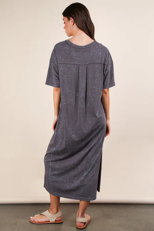 PerFeePlus Size Mineral Washed Casual Comfy Midi Dress - LoveNest Treasures