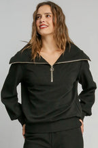 Umgee Full Size Ribbed Knit Half Zipper Sweatshirt Plus Size - LoveNest Treasures
