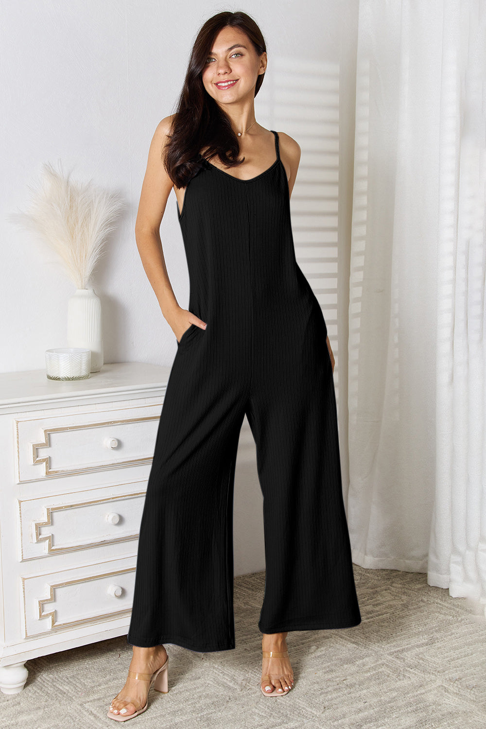 Basic Bae Full Size Spaghetti Strap V-Neck Jumpsuit - LoveNest Treasures