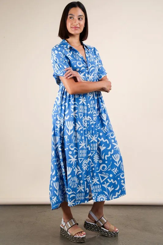 GeeGee Plus Size Oversized Printed Shirt Midi Dress - LoveNest Treasures