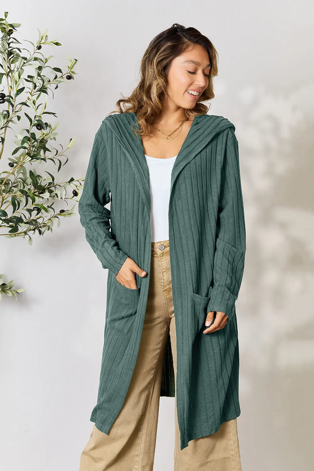 Basic Bae Full Size Hooded Sweater Cardigan - LoveNest Treasures