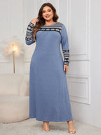 Honey Plus Size Printed Round Neck Long Sleeve Dress - LoveNest Treasures
