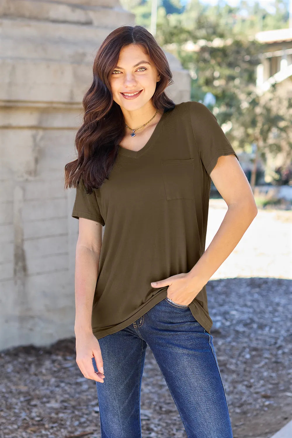 Basic Bae Full Size V-Neck Short Sleeve T-Shirt - LoveNest Treasures