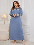 Honey Plus Size Printed Round Neck Long Sleeve Dress - LoveNest Treasures