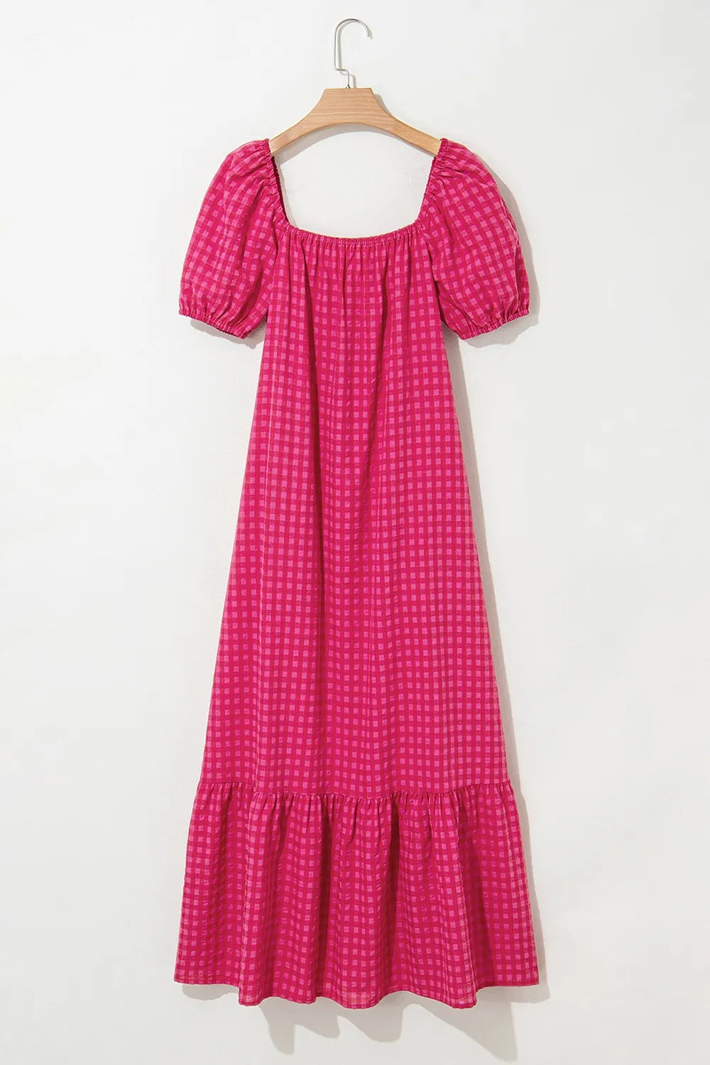 SYNZ Gingham Check Bubble Sleeve Ruffled Maxi Dress - LoveNest Treasures