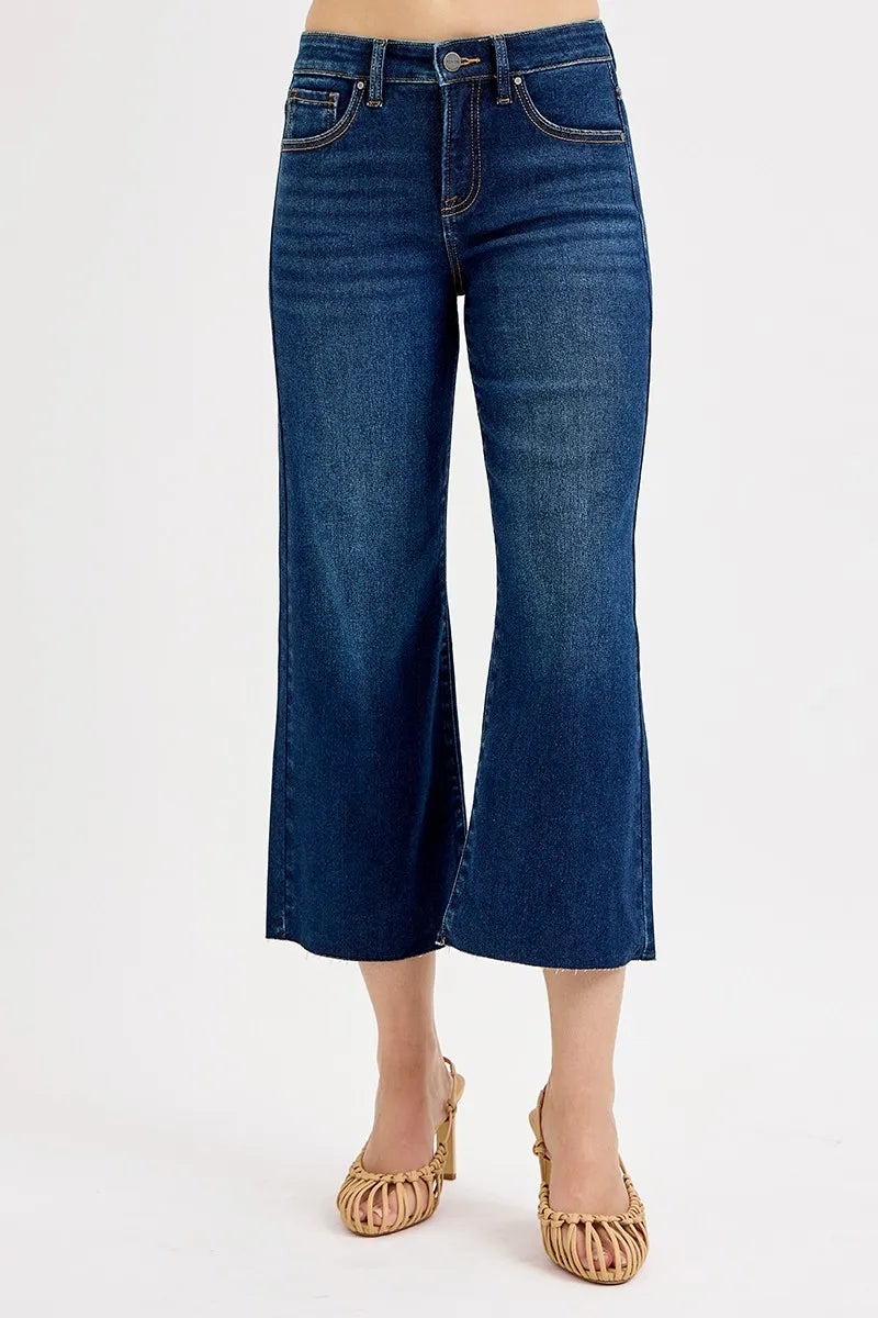 RISEN Full Size Tummy Control High Rise Crop Wide Jeans Plus Size - LoveNest Treasures