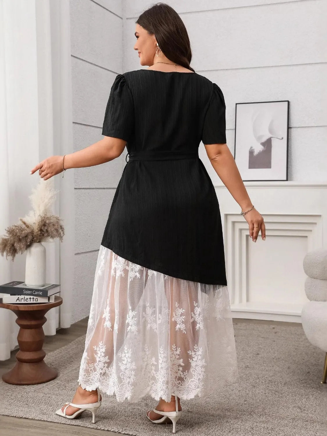Plus Size Lace Patchwork Short Sleeve Maxi Dress - LoveNest Treasures