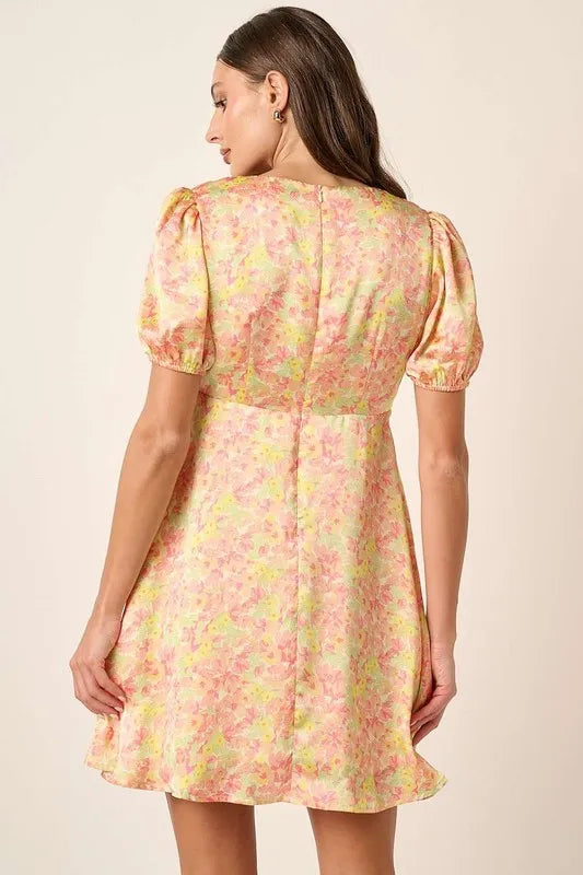 Mittoshop Printed V-Neck Puff Sleeve Mini Dress - LoveNest Treasures