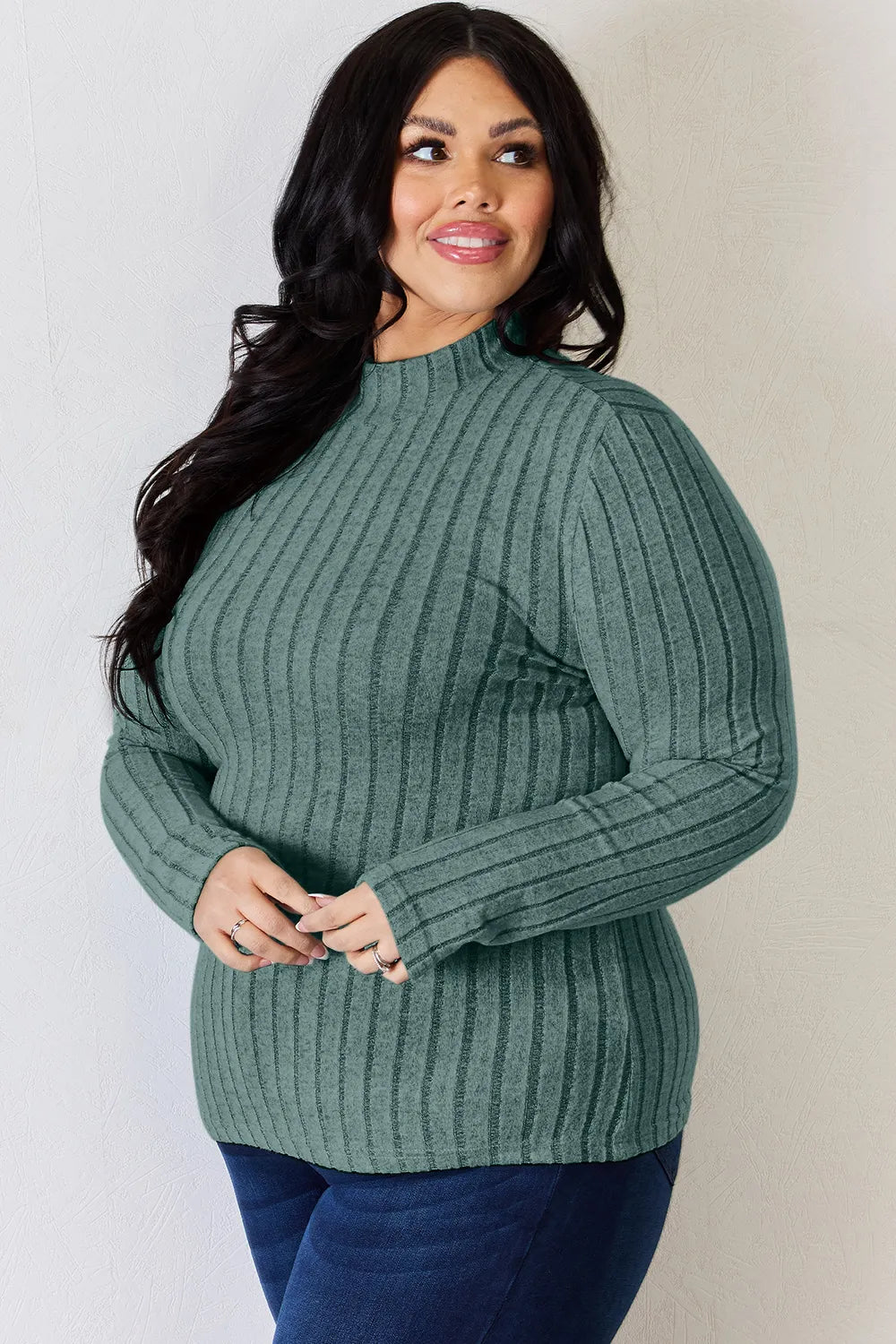 Basic Bae Full Size Ribbed Mock Neck Long Sleeve T-Shirt - LoveNest Treasures