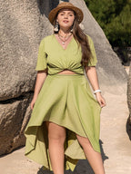 Plus Size V-Neck Half Sleeve Top and High-Low Skirt Set - LoveNest Treasures