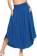 Zenana Woven Crinkle Smocked Waist Maxi Skirt W Pockets - LoveNest Treasures