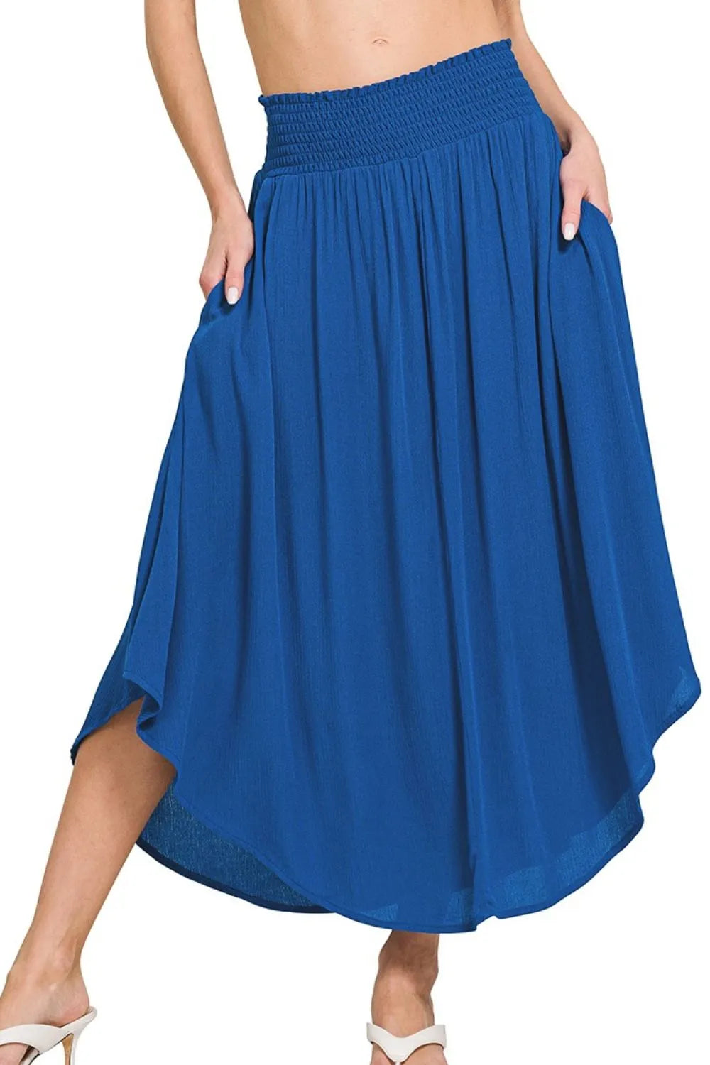 Zenana Woven Crinkle Smocked Waist Maxi Skirt W Pockets - LoveNest Treasures