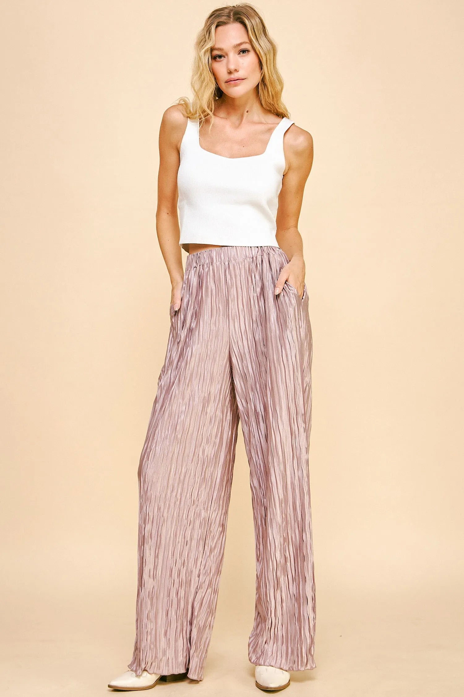 Davi & Dani Geo-pleated Elastic Waistband Pants - LoveNest Treasures