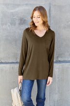 Basic Bae Full Size V-Neck Long Sleeve Top - LoveNest Treasures