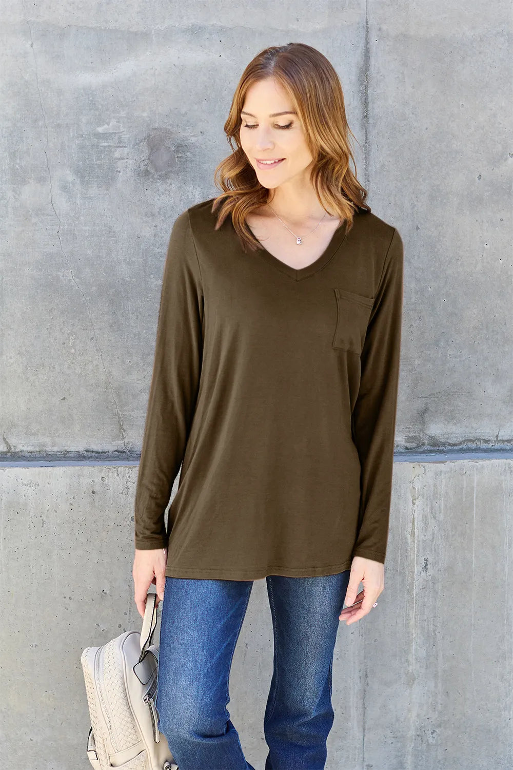 Basic Bae Full Size V-Neck Long Sleeve Top - LoveNest Treasures