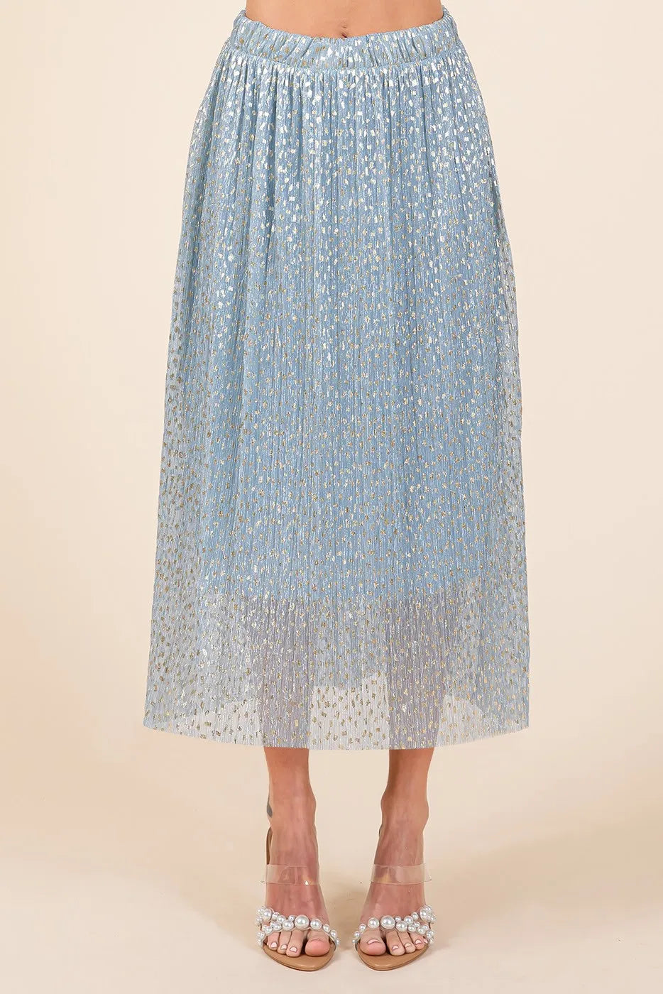 Mittoshop Metallic Glitter Speckle Print Elastic Midi Skirt - LoveNest Treasures