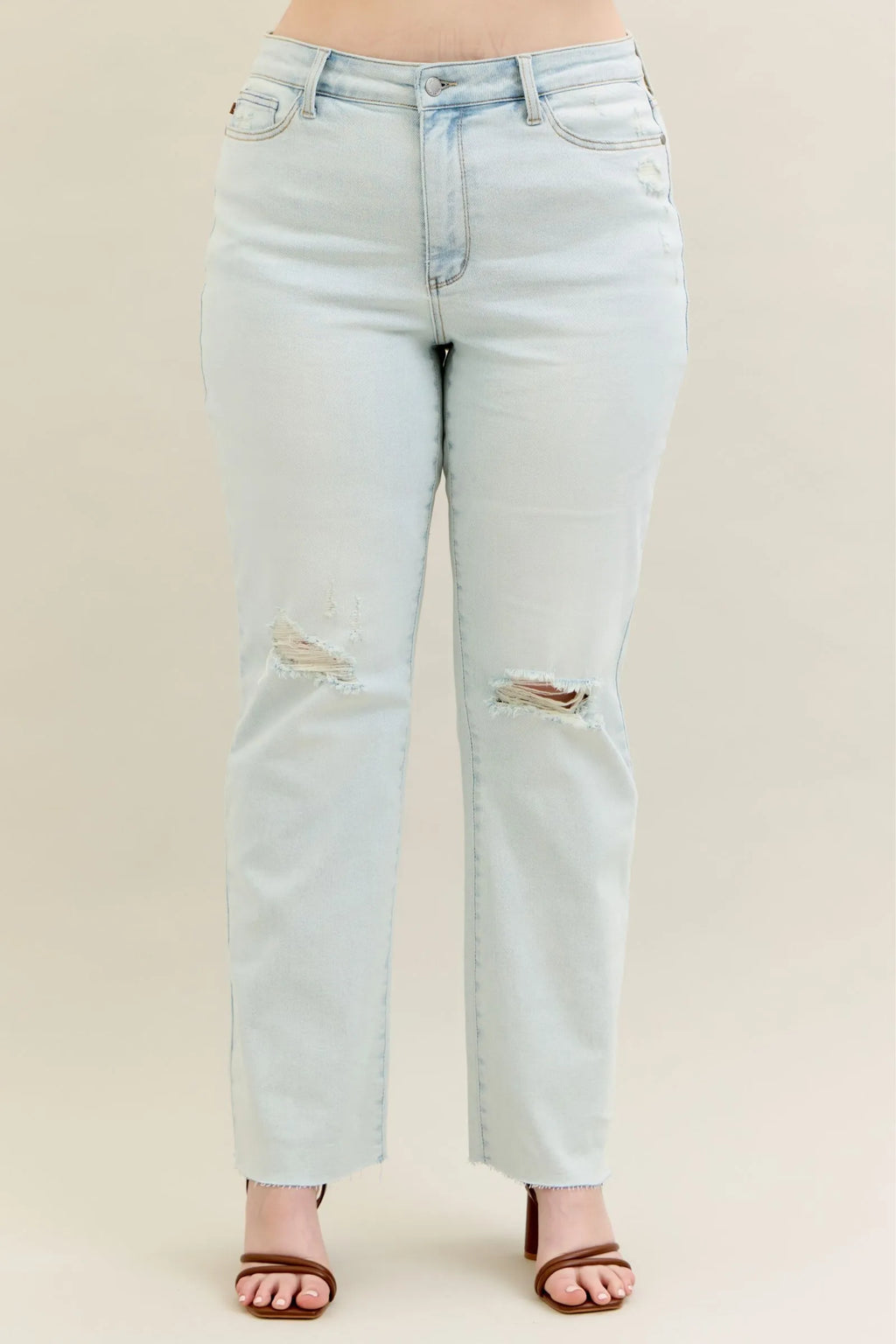 Judy Blue Full Size Destroy & Fray Hem Bootcut Jeans Plus Size - LoveNest Treasures