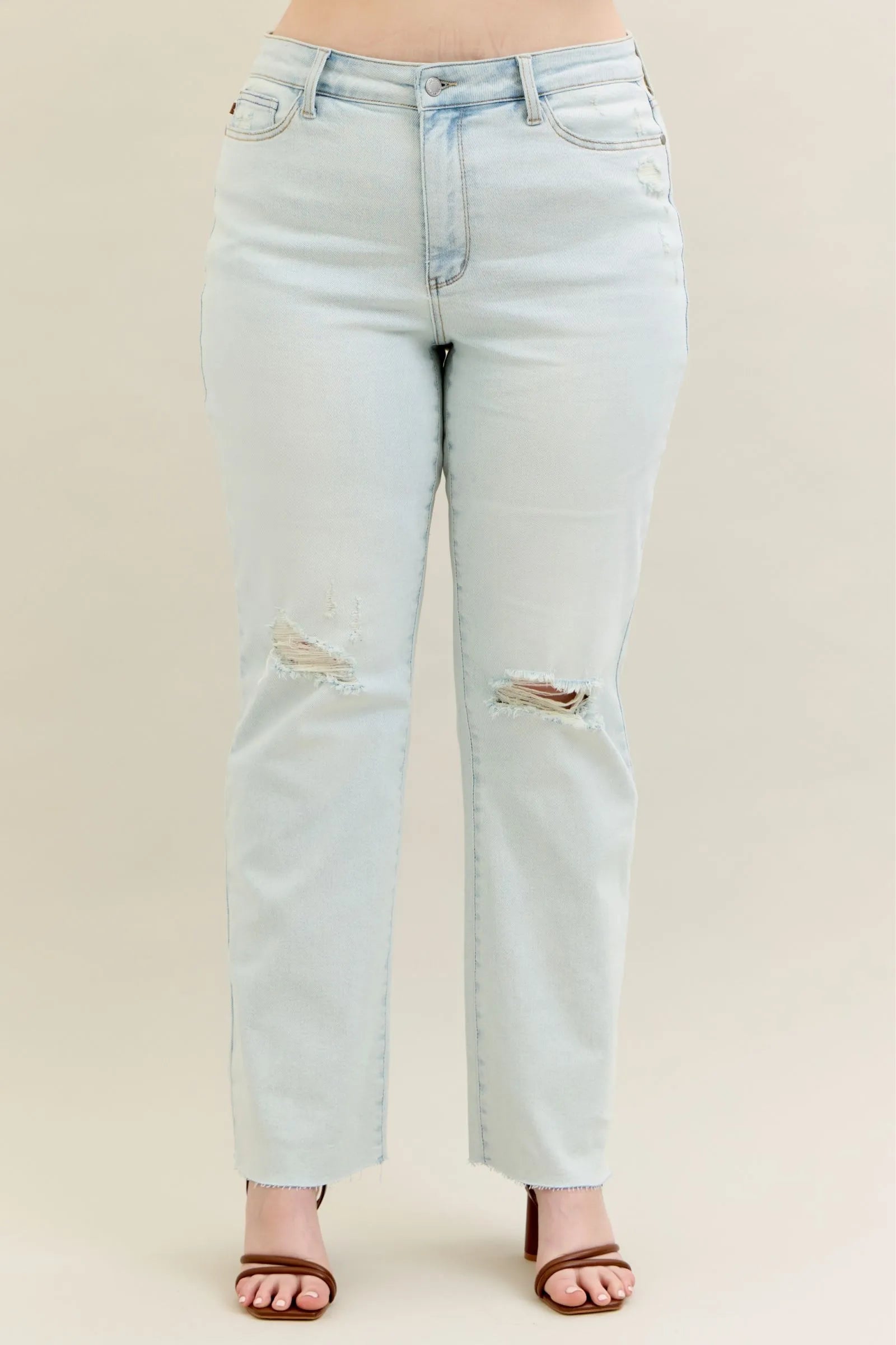 Judy Blue Full Size Destroy & Fray Hem Bootcut Jeans Plus Size - LoveNest Treasures