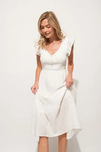And The Why Ruffle Sleeve Front Smocked Tiered Midi Dress - LoveNest Treasures