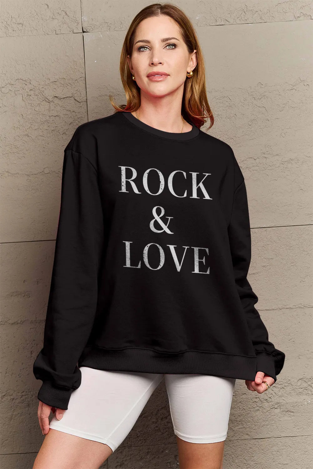 Simply Love Full Size ROCK ＆ LOVE Round Neck Sweatshirt - LoveNest Treasures
