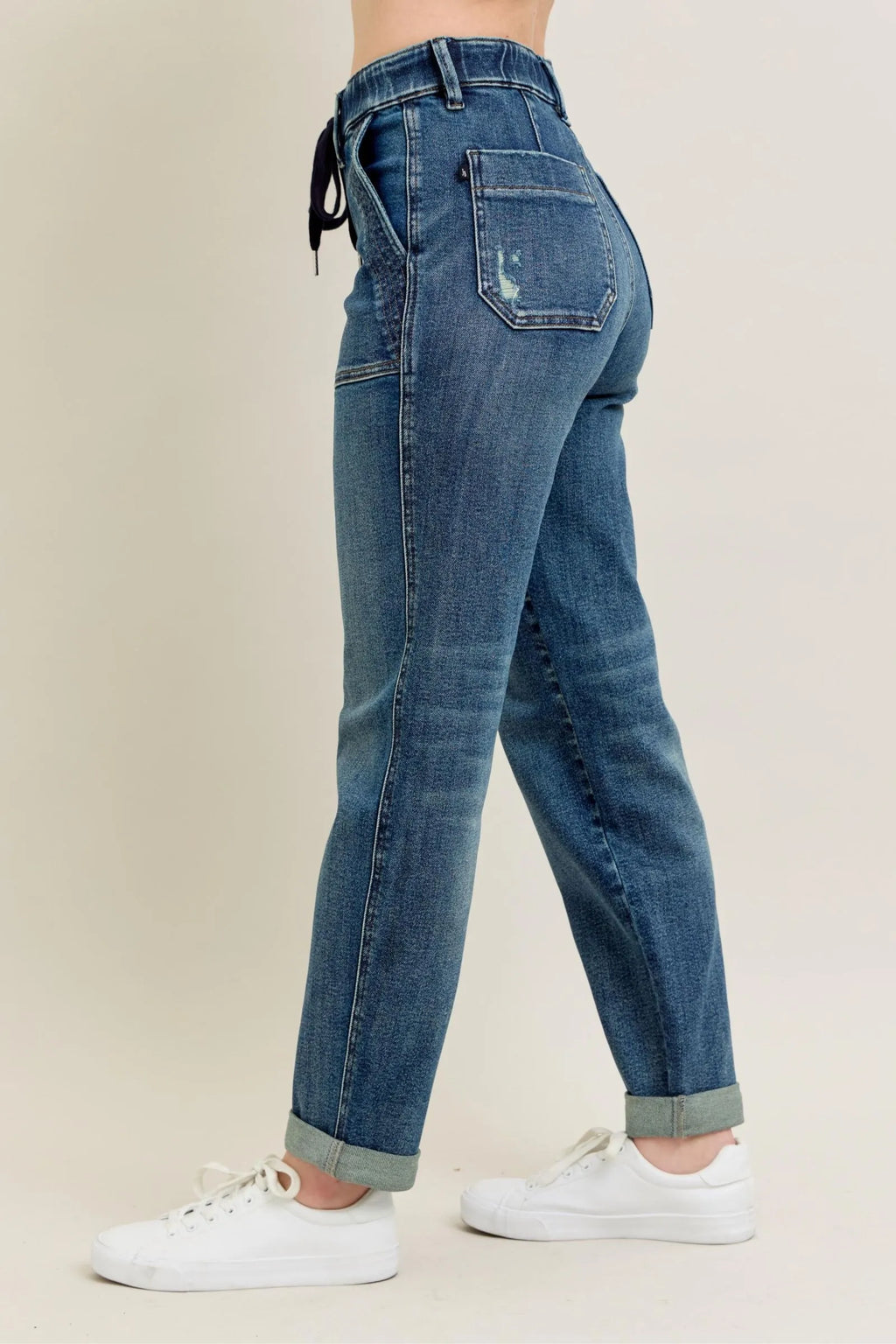 Judy Blue Full Size HW Vintage Wash Jeans w/ Drawstring Plus Size - LoveNest Treasures